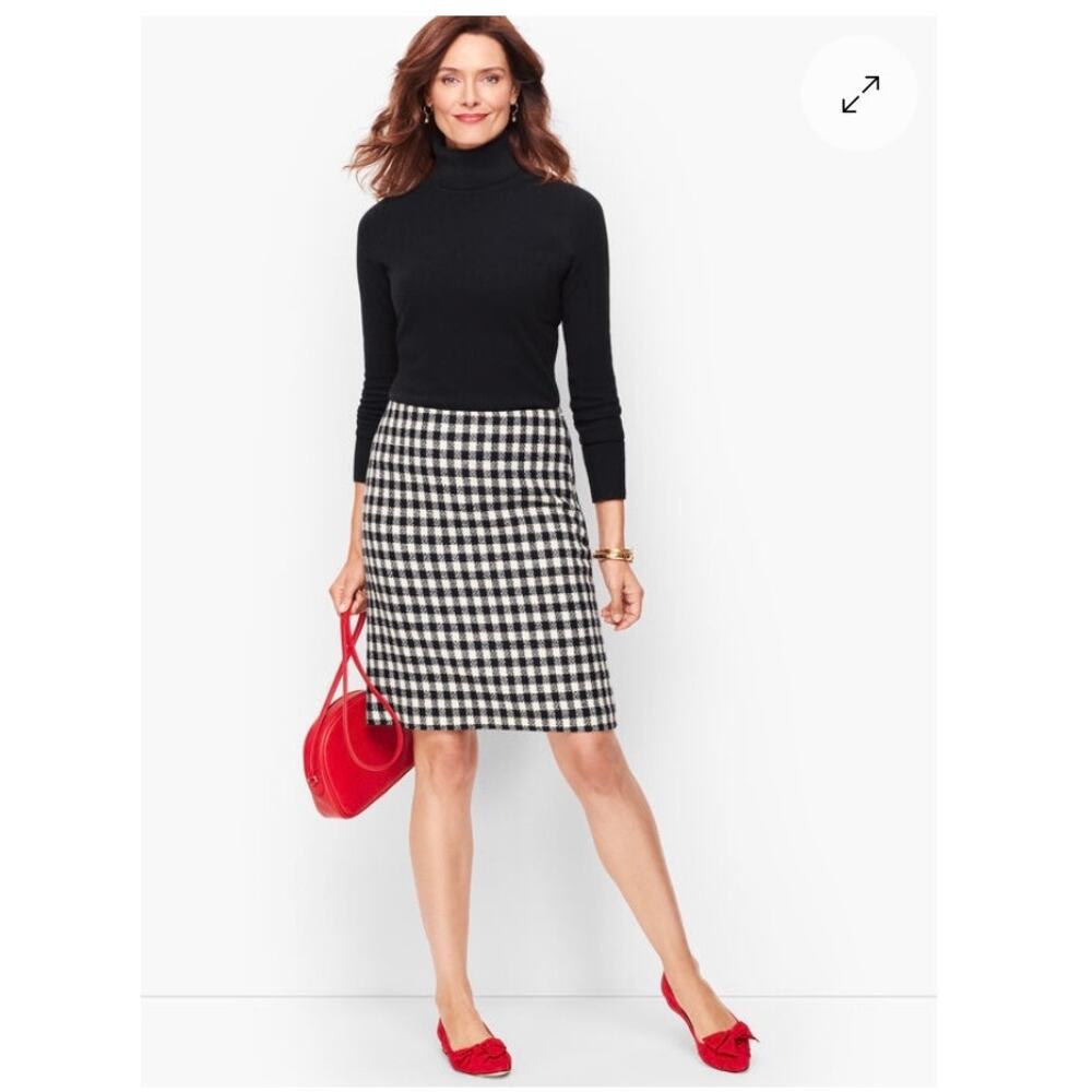 Talbots Women’s Check Wool Blend A-Line Skirt Career Academia Black White Size 8